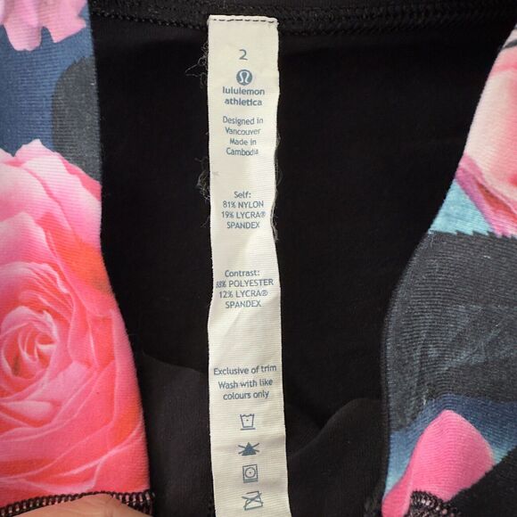 Lululemon Gather & Crow Crop Sz 2 Black Floral Waistband Secret Garden Split Hem - Picture 7 of 13